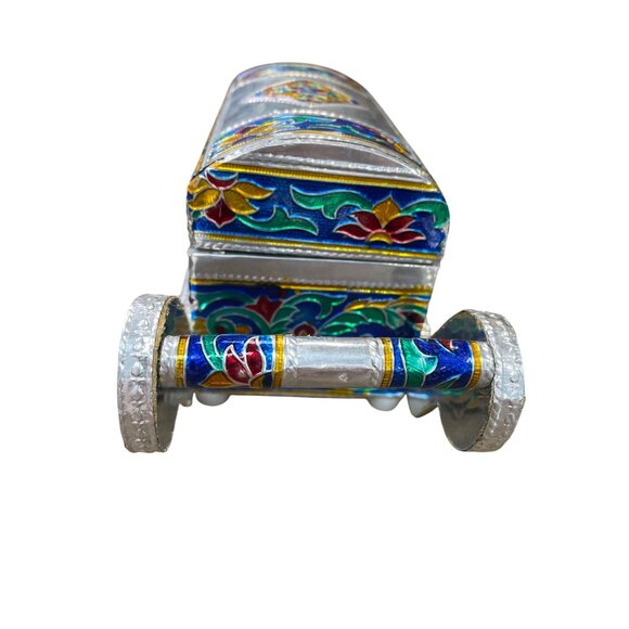 Vintage Indian Handcrafted Silver foil carriage trinket jewelry box SKU 9145 - Picture 2 of 11